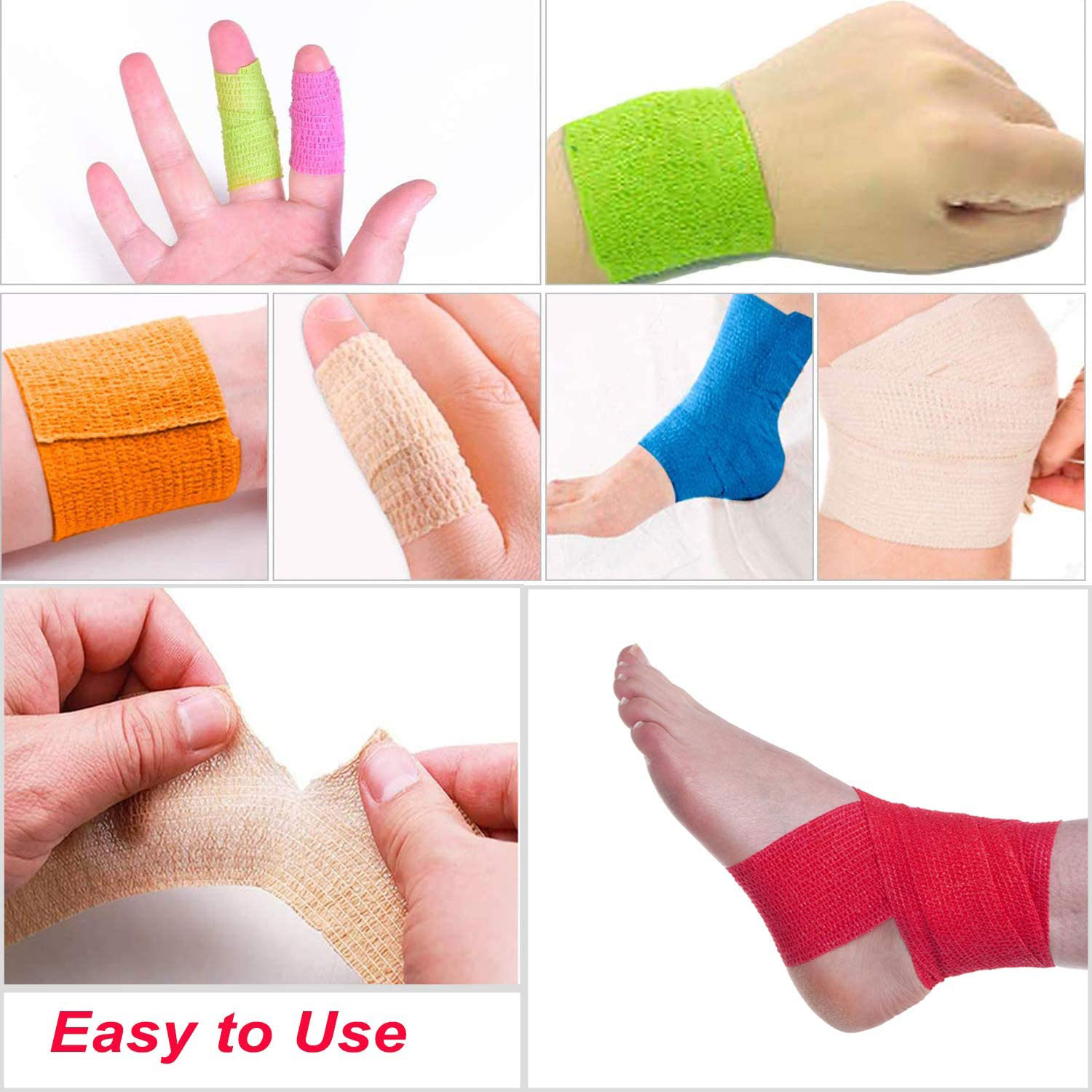 2”x 5 Yards Self Adhesive Bandage Wrap, Breathable Vet Wrap Cohesive Bandage First Aid for Pets, Athletic Elastic Self Adherent Wrap for Sports Injury: Wrist, Knee & Ankle Sprains（Rainbow）