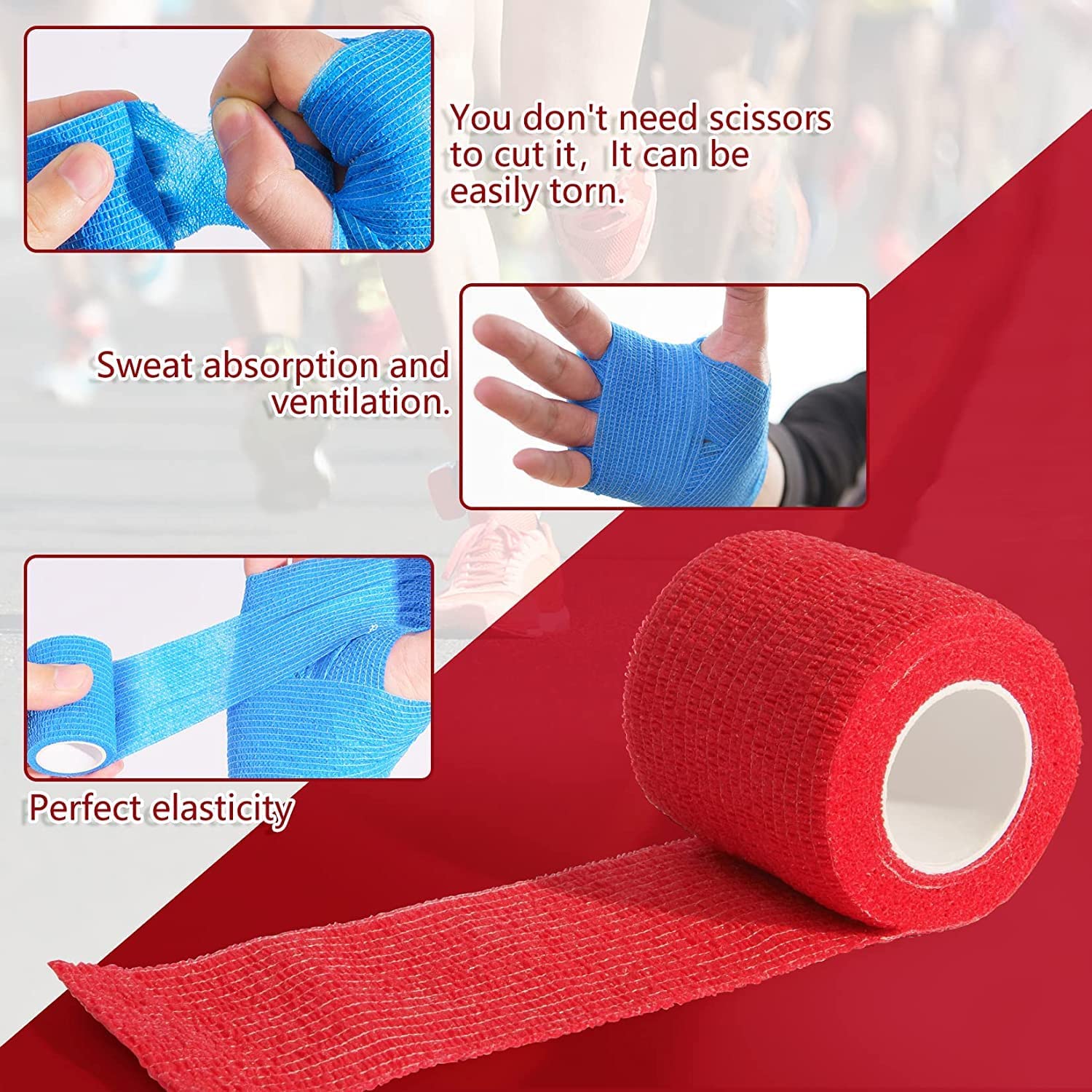 2” x 5 Yards Self Adhesive Bandage Assorted Color Breathable Cohesive Bandage Wrap Rolls Elastic Self-Adherent Tape